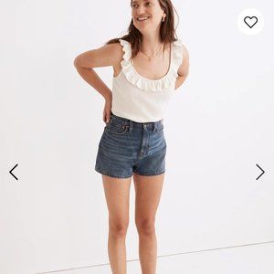 MADEWELL Antique Cream Ribbed Pointelle Ruffled Scoop Tank Size Large